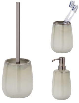 Schöner Wohnen Kollektion Bad-Accessoire Set Mod. Marano 3-teilig aus Keramik mit WC-Garnitur Seifenspender Zahnputzbecher in Beige Kupfer Maße 40 x 13 x 10 cm
