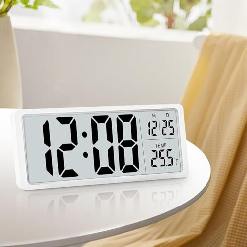 PORFOYO Wanduhr Digital Groß, Digitale Wanduhr Mit Temperaturanzeige, Datum/Temperaturanzeige, ℃/℉, 20 * 8CM Digital, Funkuhr Wohnzimmer （Sie können EIN Datenkabel oder den Akku verwenden）