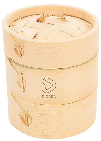Bamboo Steamer Basket 10cm – 2 Tier Small Wooden Steamer for Dumplings, Bao, Vegetables, Seafood & Home Cooking