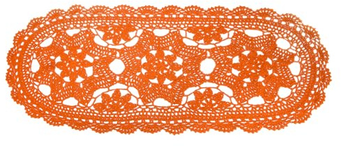 sourcing map Häkeldeckchen, 55,9 x 25,4 cm, handgefertigt, gehäkelt, Tischsets, ovale Spitzendeckchen, 3 Blumenmuster, Baumwoll-Untersetzer für Hochzeit, Party, Dekoration, Orange