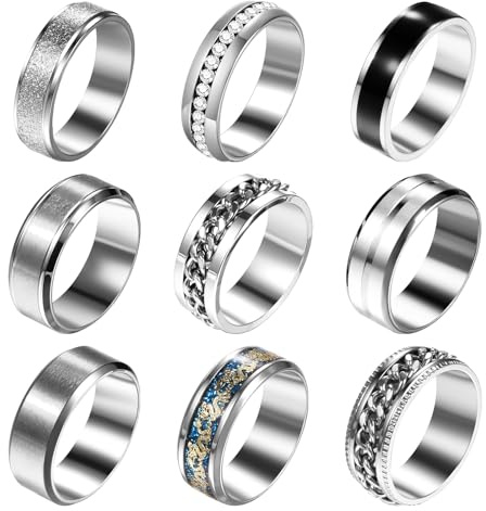 Oidea Herren Ringe Set mit Zirkonia: 9 Stück Edelstahl Gold Silber Schwarz Spinner Ring Vintage Biker Gothic Drache Verlobungsringe Stapelbar Partnerring Eheringe für Männer Größe 54-70