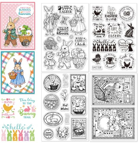 CHGCRAFT 4 Stück Klar Stempel Oster-Motiv Osterhase und Huhn Silikonstempel für DIY-Scrapbooking und Kartenherstellung Papierbastel-Dekoration 11×16 cm