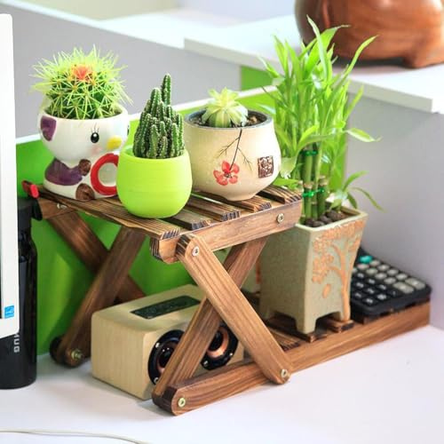 Pflanzenständer aus Holz, für den Innen- und Außenbereich, kleiner Schreibtisch, für Sukkulenten, Blumentopf, Regal für Büro, Zuhause, Garten, Terrasse, Balkon, Wohnzimmer, Badezimmer, Ecke