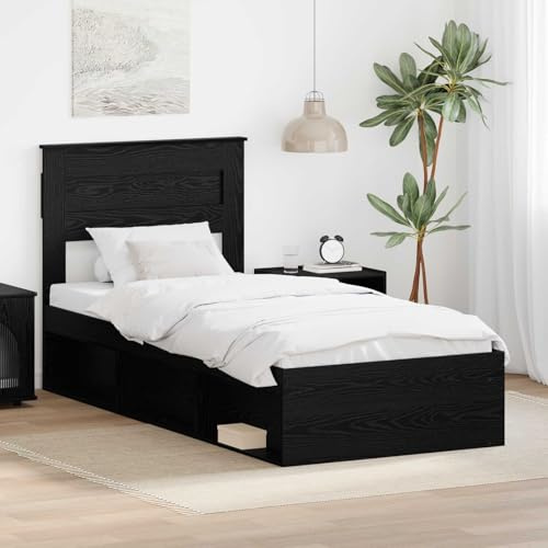 Ziaphsol Bettrahmen Schwarz 90 x 190 cm, Massives Kiefernholz, Modernes Einzelbett mit Lattenrost, Langlebig, Einfache Pflege