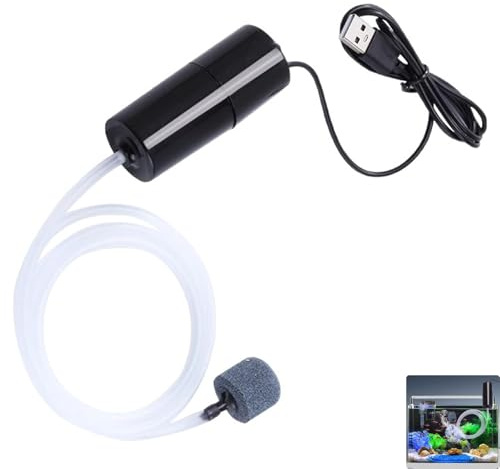 Bomba de Aire para Acuario USB Mini, Bomba de Oxígeno Silenciosa y Ahorradora de Energía con Piedra de Aire y Manguera de Silicona de Salida Única 1W