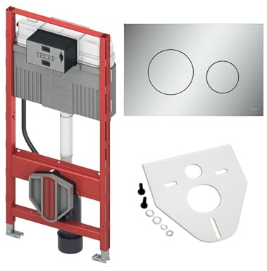 BADfabrik24 TECEprofil WC-Modul 1120 mm mit Uni-Spülkasten, TECEnow Betätigungsplatte, Montageset Wand-WC/Bidet, Komplettset (Zweimengentechnik, Chrom matt)
