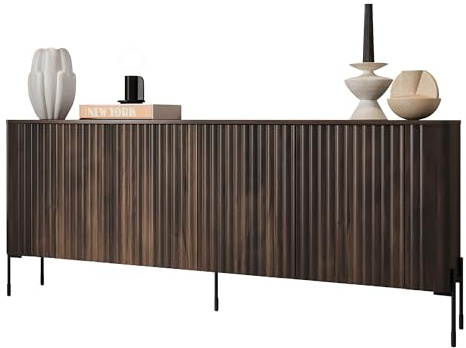Mirjan24 Kommode Veralli 190 mit 4 Türen, 8 Fächern innen, grifflose Öffnung, Schwarze Metallfüße, modernes Sideboard Highboard (Eiche Barocke Ristretto)