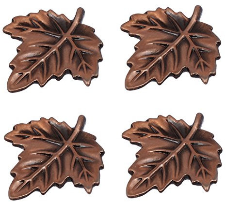 sourcing map Cupboard Wardrobe Door 53mmx51mmx17mm Leaf Shaped Metal Pull Handles Copper Tone 4pcs