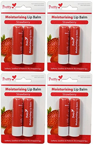 x4 Pretty Moisturising Lip Balm Strawberry( 8 Lip Balms).