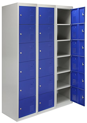 Monster Shop - 3 x 6 -türiger Fächerschrank Umkleideschrank Schließfachschrank Spind Garderobenschrank Stahlspind Stahlschrank Aufbewahrungsschrank Schrank Locker 45cm T x 38cm W x 180cm H Blau