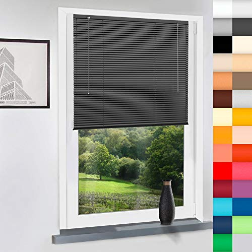 Aluminium Jalousie nach Maß, Jalousien Alu Jalousien nach maß innen Innenjalousien Maßanfertigung, für Fenster und Türen, Fenster, Klemmfix ohne Bohren (Anthrazit, Höhe: 100cm x Breite: 80cm)