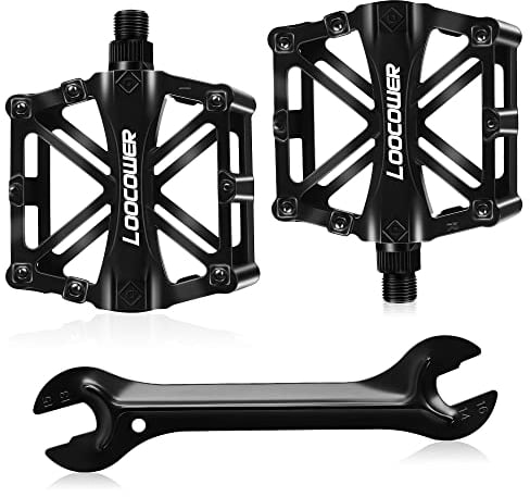Loocower Fahrrad Radfahren Bike Pedale, Neue Aluminiumlegierung Anti Skid Mountain Pedale für 9/16 Zoll mit kostenloser Installation Tool (Schwarz)