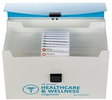 Smead Organiseur tout-en-un pour soins de santé et bien-être, 13 poches, format lettre, fermeture à loquet, blanc/bleu sarcelle (92012)