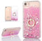 Hancda Phone Case for iPhone SE 2022 / iPhone SE 2020 /iPhone 8/iPhone 7 Case Cover Glitter Sparkle Liquid Sparkly Hard Back Transparent Silicone Clear Soft Bumper Case with Ring Holder Stand,Pink