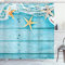 ABAKUHAUS Seestern Duschvorhang, Rustic Fisch-Netz, Stoffliches Gewebe Badezimmerdekorationsset mit Haken, 175 x 200 cm, Turquoise Weiß Orange