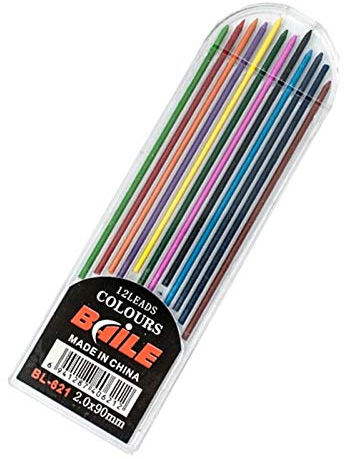 Lot de 12 mines de rechange effaçables pour crayons mécaniques de 2 mm pour adultes et enfants (couleurs mélangées)