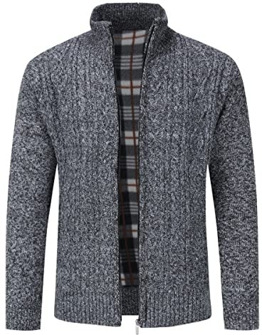 Sliktaa Men Knitted Cardigan Stand Collar Zip Fleece Jumper Coat | Stand collar full length zipper ribbed cuffs two practical pockets soft fabric for business meetings parties and daily wear