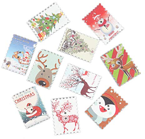 SiAura Material - 25 Stück Holzknöpfe Scrapbooking Briefmarke Weihnachten Schneemann 24mm x 24mm, zufällig gemischt, 2 Löcher I Zum Nähen, Basteln und Dekorieren