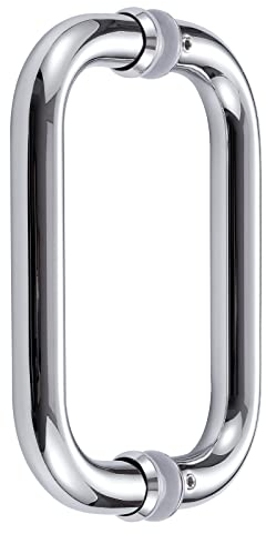 Ranbo C-Shaped 152mm Tubular Back-to-Back Frameless Glass Shower Door Push Pull Handle, Fits 8-12mm(5/16-1/2) Glass Doors,152mm Mounting Hole Distance,for Shower Door,barn Door,Polished Chrome