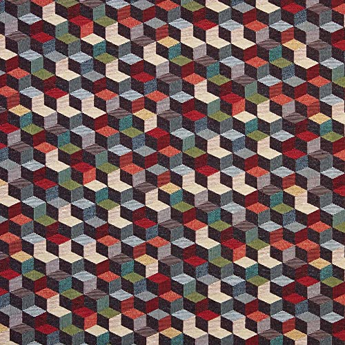 Kt KILOtela - Polsterstoff - Dekostoff - Gobelin Jacquard - Stück: 100 cm Länge x 280 cm Breite | Würfel - Rot, Grün, Blau, Schwarz ─ 1 Metre