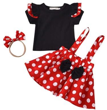 Verve Jelly Bambino Piccolo Neonate Gonne con Bretelle a Pois Set Top a Maniche Corte con Volant Abiti per Il Primo Compleanno Puntelli per Foto 100 Rosso 18-24 Mesi