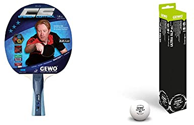 GEWO Erwachsene Schläger CS Energy Control konkav/Entwickelt von Christian Süß Tischtennisschläger, Grau/Blau & Ball Ultra SLP 6er ohne Naht/Maximale Rundheit Tischtennisball, Weiß, 40