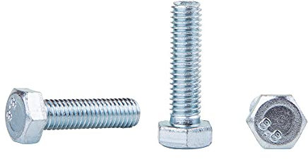 Confezione da 50 bulloni esagonali in acciaio zincato, DIN 933, M8 x 30 mm, grado 8.8, viti esagonali, completamente filettate, testa esagonale, vite mordente (50, M8 x 30 mm)