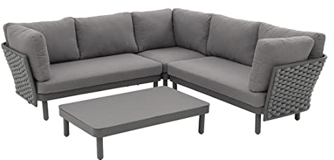 OUTLIV. Leon Loungeecke 4 tlg. in Anthrazit und Anthrazit-Blau-Meliert, aus witterungsbeständigem Rope und Kissen aus Acryl, der Moderne Blickfang in Ihrem Garten oder auf dem Balkon