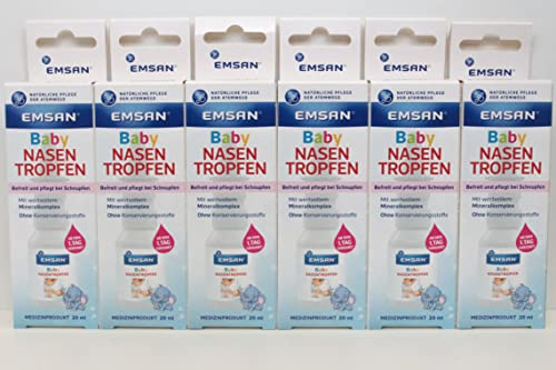 Emsan® Babynasentropfen 6er Pack | Nasentropfen für Babys und Kleinkinder | Ohne Konservierungsmittel | Befeuchten, befreien, reinigen