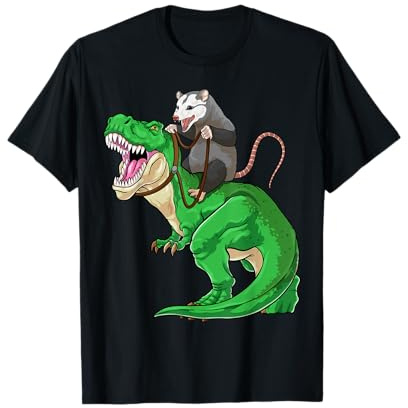 Opossum Riding Dinosaur T Rex Gang poubelle drôle T-Shirt