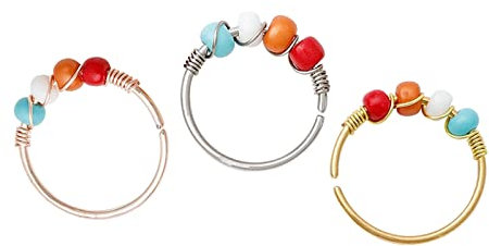 Dsnyu 3Pièces Faux Piercing Nez, Faux Percing au Nez Homme, Acier Inoxydable Forme Ronde avec Perles Anneaux Nez Créoles, Multicolore
