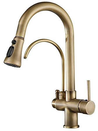 3 Way Filter Tap for Kitchen Sink Kitchen Mixer Taps with Pull Out Spray 360 Degree Swivel Spout Flexible Faucet Sprayer Drinking Purifier Water Tap A