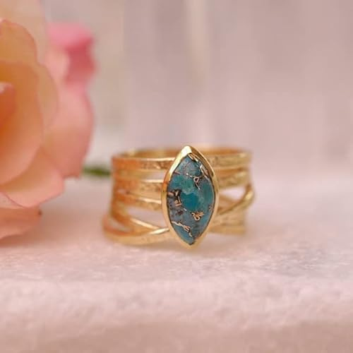 XJruixi Bohemian Natural Green Stone Ringe für Frauen Vintage Türkis Fingerring Fashion Party Hochzeit Modeschmuck Zubehör
