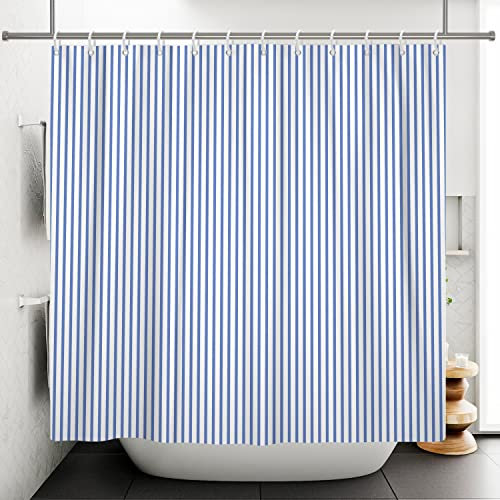 Bovlleetd 180x200cm Tenda da Doccia per Bagno, Blu Bianco Tende da Doccia a Righe Verticali Tenda Decorativa per Bagno Europeo Tenda da Bagno Impermeabile per la Decorazione della Vasca