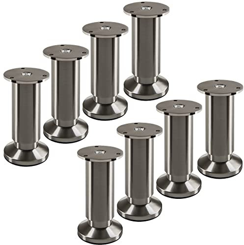 SOTECH 8 pieds de meuble TERRA hauteur 120 mm aspect inox brossé Pieds de table réglables en hauteur jusqu'à 15 mm maxi, charge maximale 250 kg/par pied