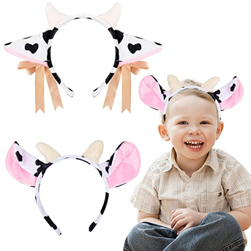 COLOFALLA 2 Stück Kuh Ohren Haarreif Tierohren Stirnband Halloween Tiere Haarband Kopfbedeckung Haarschmuck Party Accessoires Mitgebsel Deko Geschenke für Weihnachten Karneval Fasching