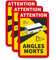 Betriebsausstattung24 3er Set Ablösbare Folie Attention Angles Morts Bus/Wohnmobil - Non-permanent haftende PVC- Folie 17,0 cm x 25,0 cm - Toter Winkel Warnschild - Hinweisschild