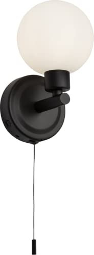 Knightsbridge 230V IP44 G9 Single Wall Light with Round Frosted Glass - Matt Black
