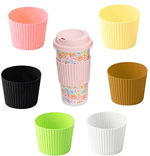 6 PACK Heat-resistant Silicone Nonslip Coffee Cup Reusable Glass Bottle Mug Cup Sleeve for Hot Drinks