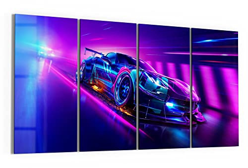 DEQORI Glasbilder Echtglas | Motiv Corvette Verfolgungsjagd | horizontal 4-teilig 120x60 cm | große XXL Deko | Wandbilder für Wohnzimmer, Schlafzimmer, Flur & Küche | moderne Wanddeko