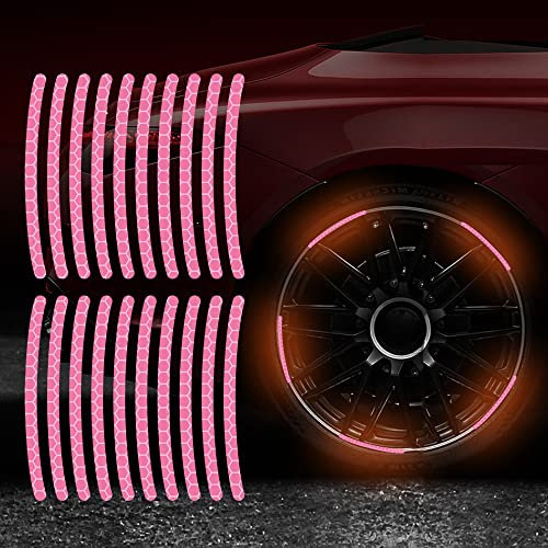 Leniutor Lot de 40 autocollants réfléchissants pour jantes de voiture, autocollants décoratifs de sécurité pour moto, vélo, camion, voiture (rose)