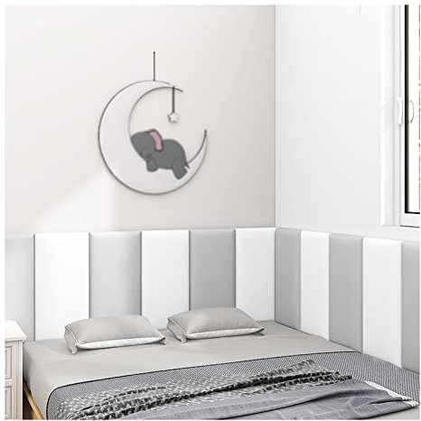 Peel and Stick Wallpaper, 3D Self Adhesive Wall Panels, Anti-Collision Soft Cushion Wallpaper for Wall Covering Kids Room Bed Headboards (Color : Gray+White, Size : 160x50cm)