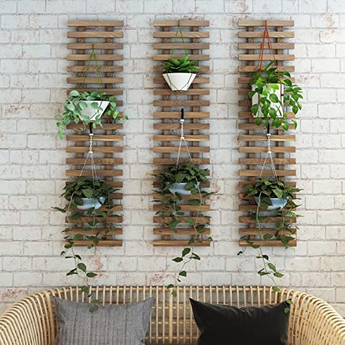 [en.casa] Support Mural Pots de Fleurs Porte-Plantes Jardinière Suspendue Etagère Décoration Naturel Terrasse Jardin Balcon Intérieur Extérieur Bois de Pin 100 x 24 cm Bois Foncé