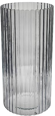 Ivyline Daphne Vase, transparent, gerippt, wasserdicht und nachhaltig, Premium-Qualität, schmale Vase für Schnittblumen, 23 x 15 cm (H x T)