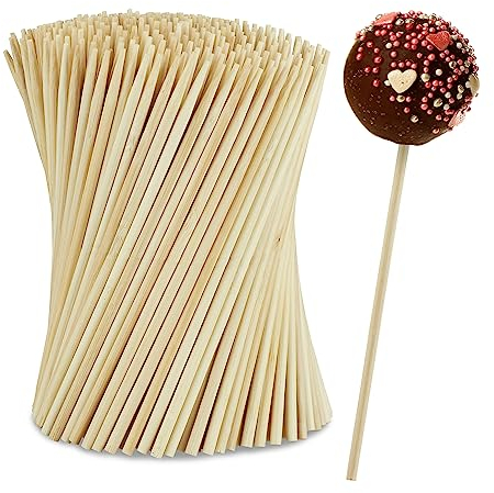 Relaxdays Palos Cake Pop, 250 Unidades, 15 cm Largo, Palillos Piruleta Bambú, Palitos Popcake, Pinchos de Tarta, Natural