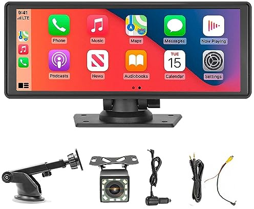 Estéreo portátil para automóvil con CarPlay inalámbrico y Android Auto, Reproductor Multimedia con Pantalla táctil HD IPS de 9.3 con cámara de Respaldo de 12 LED con Bluetooth MirrorLink
