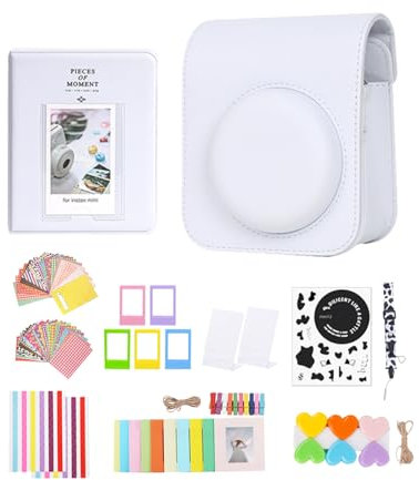 Aisnyho 11 in 1 Accessories Kit for Fujifilm Instax Mini 12 Camera with Camera Case+Photo Album+DIY Sticker+Wall Hanging Frame+L Tabletop Frame (Clay White)