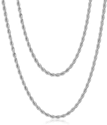 AFSTALR Herren Edelstahl Verdrehte Kordelkette Silber Collier Chain Halskette 4mm Breite Chain für Männer 55CM