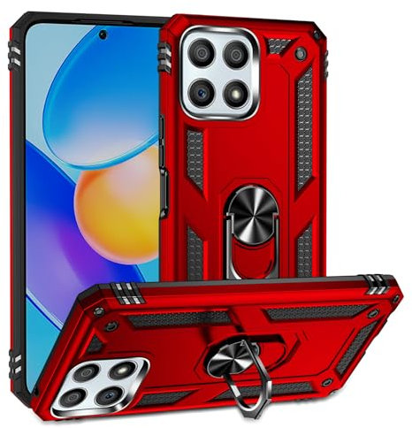 BestST Funda para Huawei Honor X8 4G/Honor X30i/Honor Play 6T Pro + HD Protectores de Pantalla,con Anillo Soporte 2in1 Dura PC Suave TPU Silicona Carcasa Híbrido Armadura Bumper Case Cover,Rojo