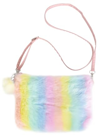 Tolenre Plüsch Handtaschen Kinder Regenbogen Plüsch Crossbody Schulter Mädchen Verstellbarer Umhängetaschen Kleine Plüschtasche Handytasche Schmucktasche für Kinder, Mädchen, Frauen (Streifen)